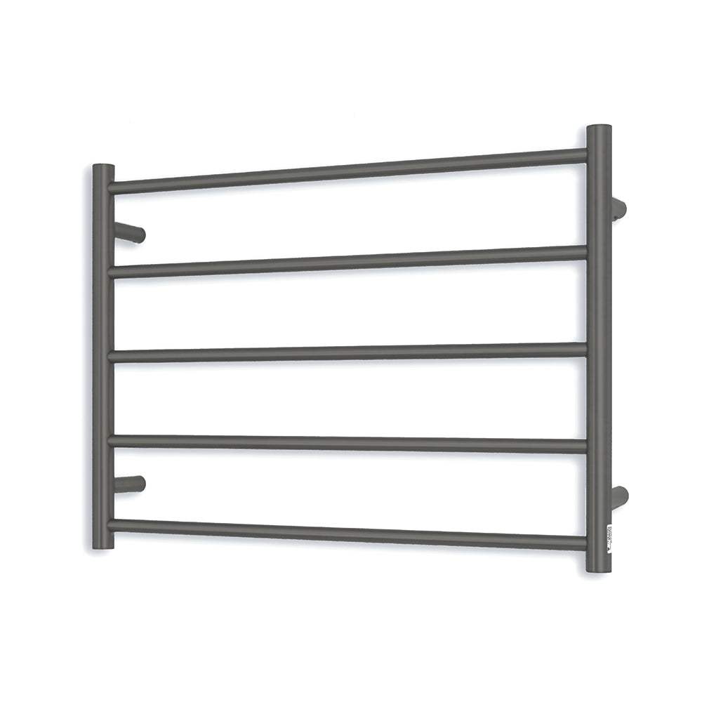 Heated Towel Rail - 750 x 550mm - 5 Round Bars - Gun Metal Grey - Bottom Left Power Outlet