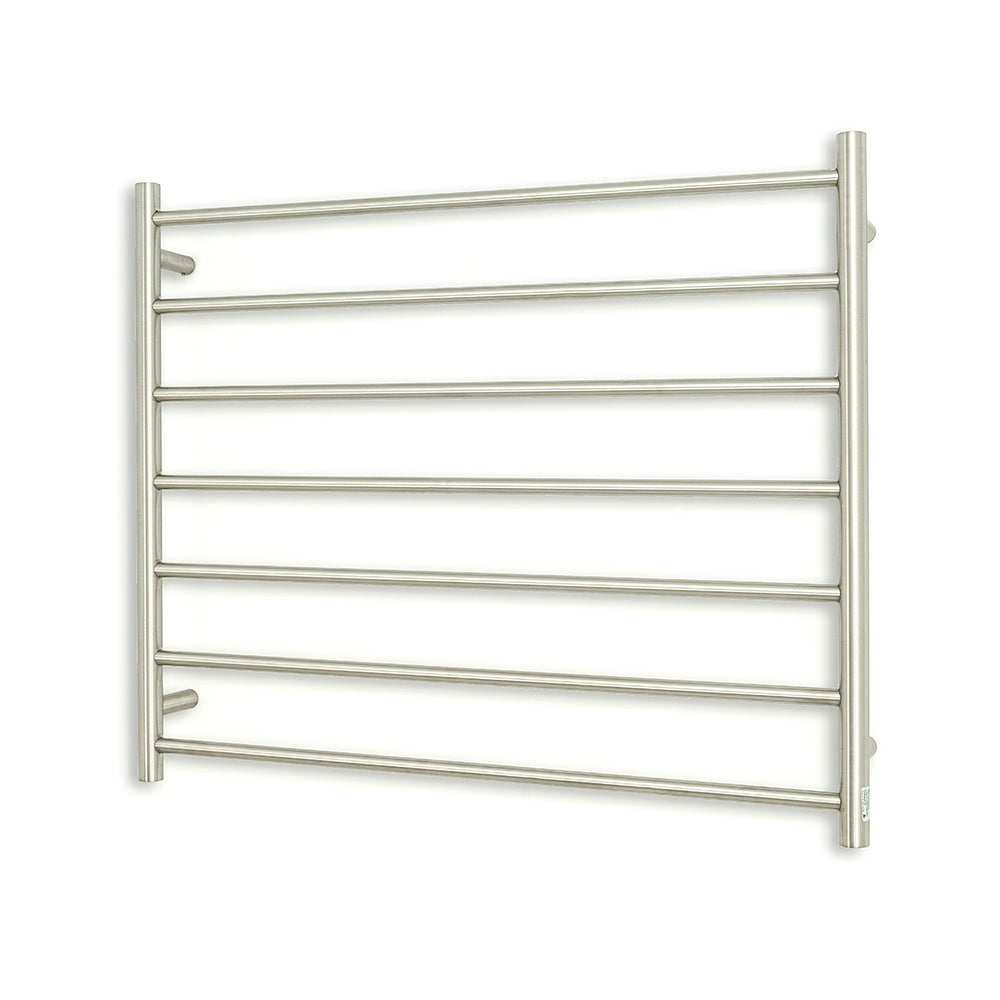 Heated Towel Rail - 750 x 900mm - 7 Round Bars - Brushed Satin - Bottom Left Power Outlet