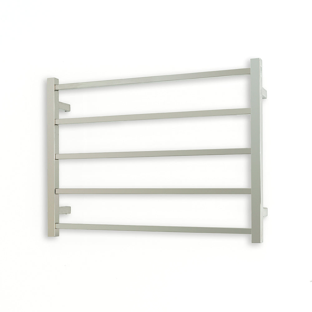 Heated Towel Rail - 750 x 550mm - 5 Square Bars - Mirror Polished - Bottom Left Power
