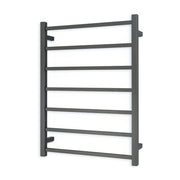 Heated Towel Rail - 600 x 800mm - 7 Square Bars - Gun Metal Grey - Bottom Left Power