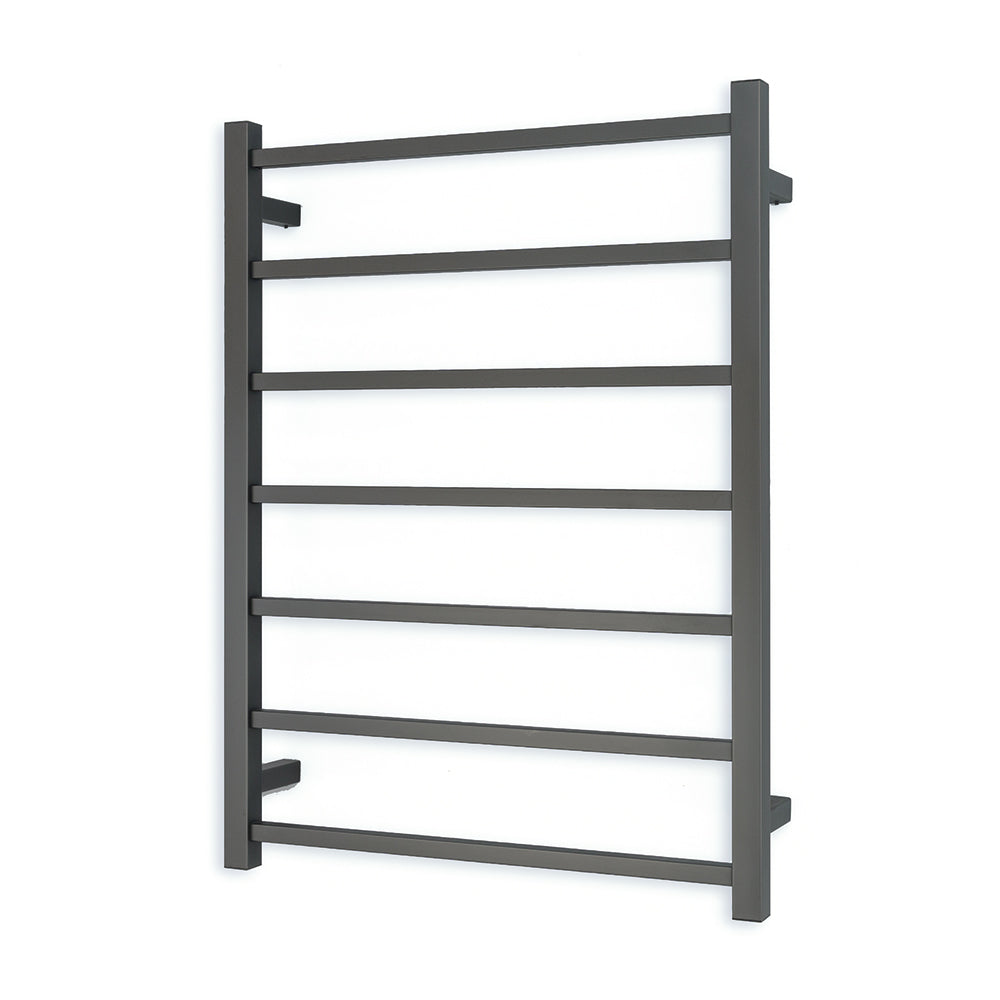 Heated Towel Rail - 600 x 800mm - 7 Square Bars - Gun Metal Grey - Bottom Left Power