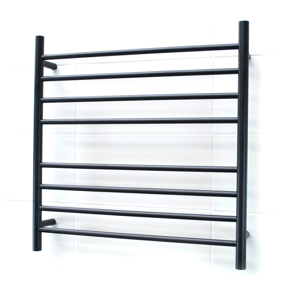 Heated Towel Rail - 750 x 750mm - 7 Round Bars - Matt Black - Bottom Left Power Outlet