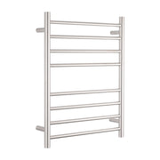 Heated Towel Rail - 530 x 700mm - 8 Round Bars -  Brushed Satin - Bottom Left Power Outlet