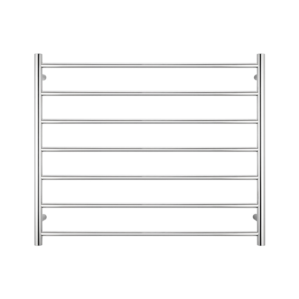 Heated Towel Rail - 750 x 900mm - 7 Round Bars - Mirror Polished - Bottom Left Power Outlet