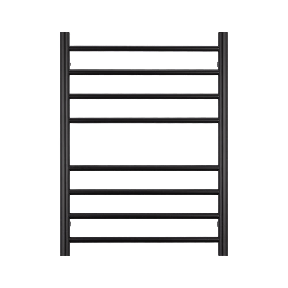 Heated Towel Rail - 530 x 700mm - 8 Round Bars -  Matt Black - Bottom Left Power Outlet