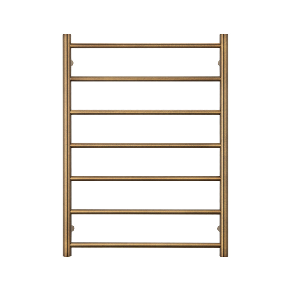 Heated Towel Rail - 600 x 800mm - 7 Round Bars - Antique Brass - Bottom Left Power Outlet