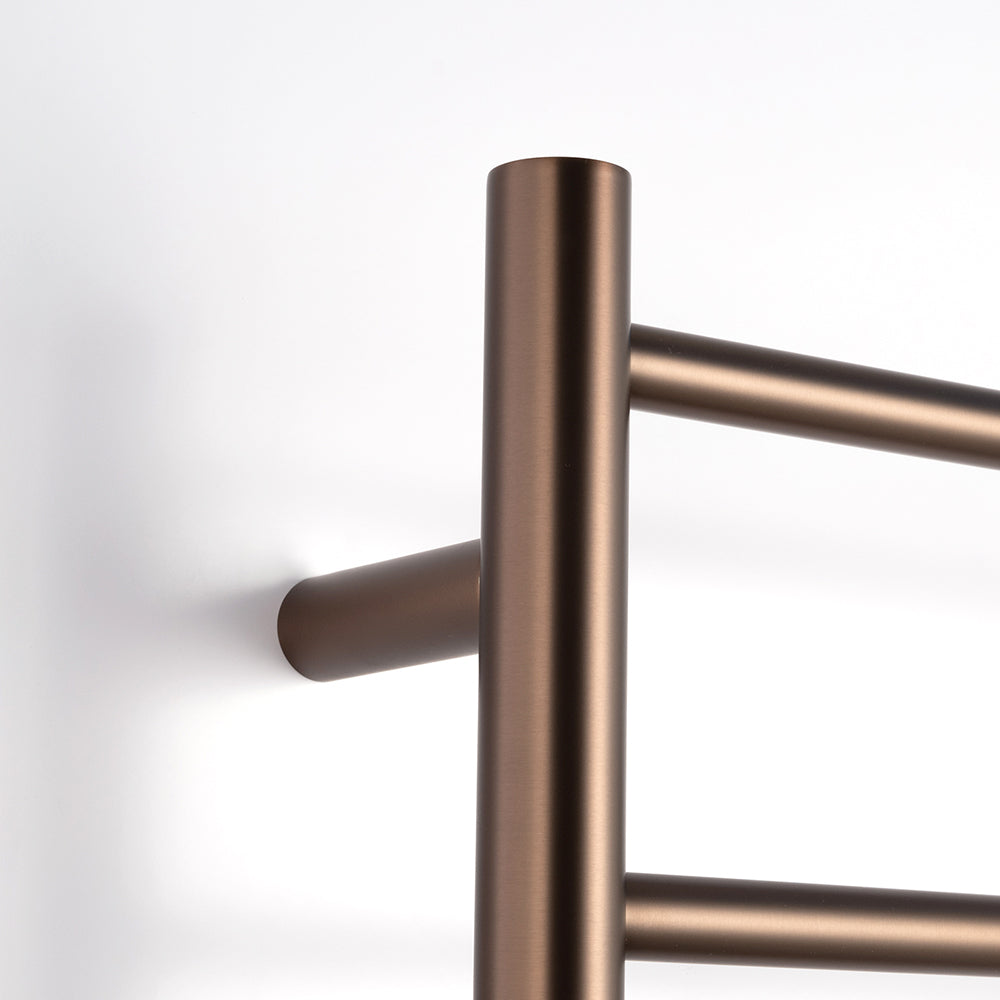 Radiant Heated Towel Rail - 600 x 800mm - 7 Round Bars - Sunset Bronze - Bottom Right Power Outlet ｜ Ideal Bathroom Centre