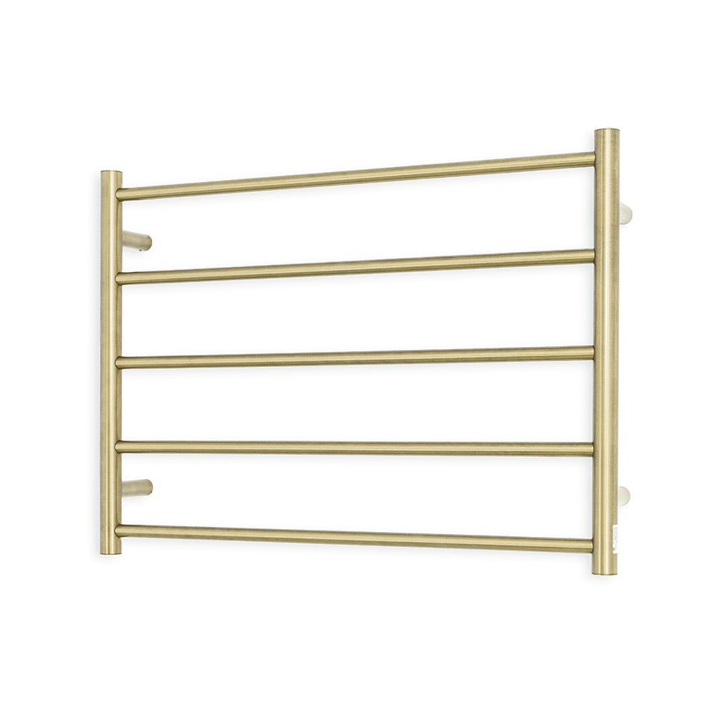 Heated Towel Rail - 750 x 550mm - 5 Round Bars - Light Gold - Bottom Left Power Outlet