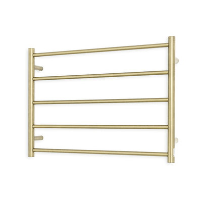 Radiant Heated Towel Rail - 750 x 550mm - 5 Round Bars - Light Gold - Bottom Left Power Outlet