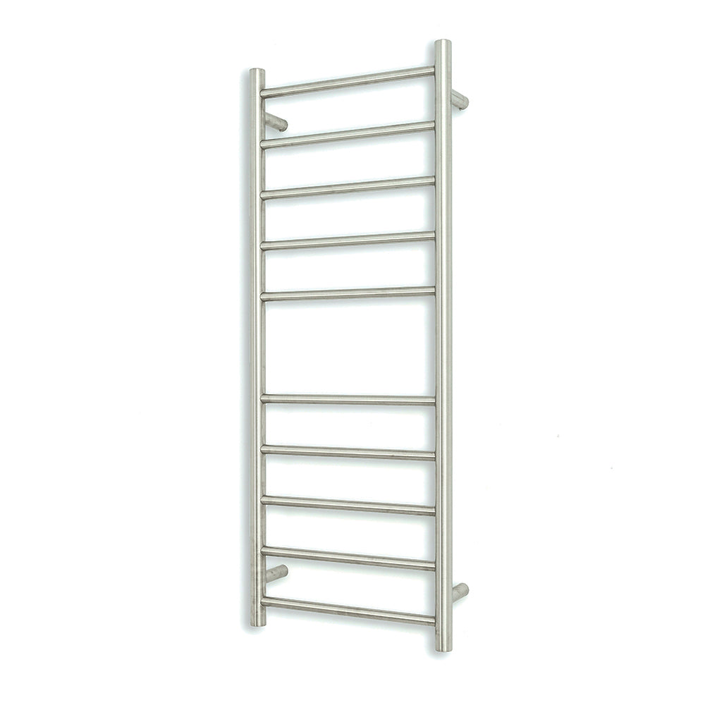 Heated Towel Rail - 430 x 1100mm - 10 Round Bars - Brushed Satin - Bottom Left Power Outlet