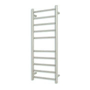 Heated Towel Rail - 430 x 1100mm - 10 Round Bars - Brushed Satin - Bottom Left Power Outlet