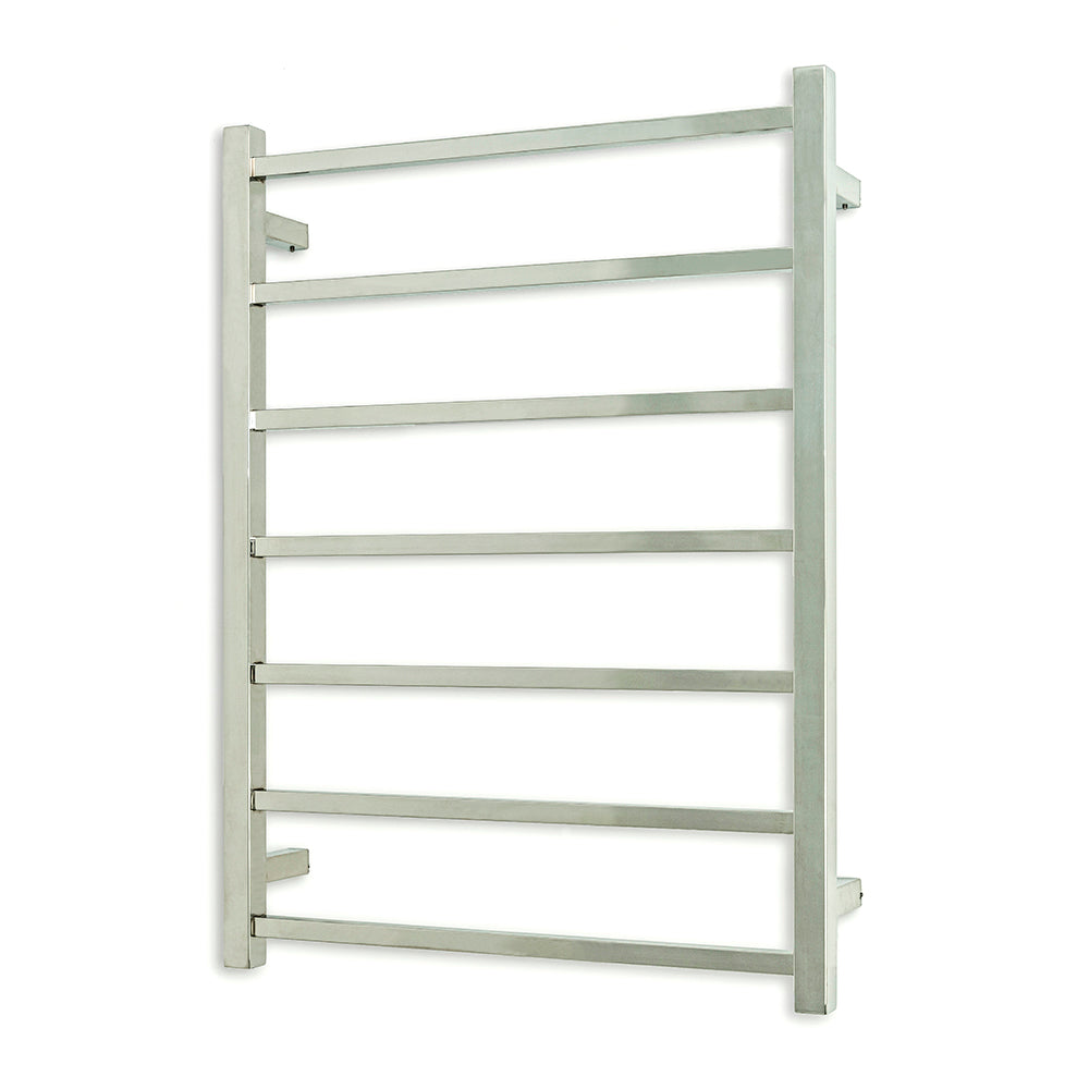 Heated Towel Rail - 600 x 800mm - 7 Square Bars - Mirror Polished - Bottom Left Power