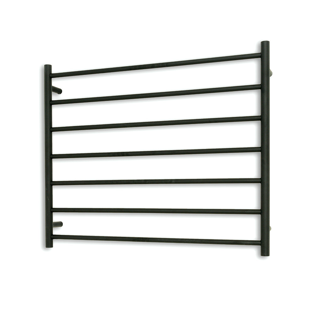 Heated Towel Rail - 750 x 900mm - 7 Round Bars - Matt Black - Bottom Left Power Outlet
