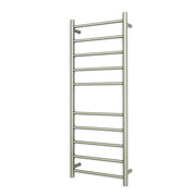 Heated Towel Rail - 430 x 1100mm - 10 Round Bars - Cool Brushed Nickel - Bottom Left Power Outlet