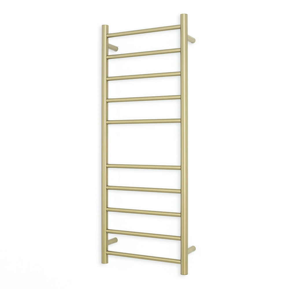 Radiant Heated Towel Rail - 430 x 1100mm - 10 Round Bars - Light Gold - Bottom Right Power Outlet ｜ Ideal Bathroom Centre