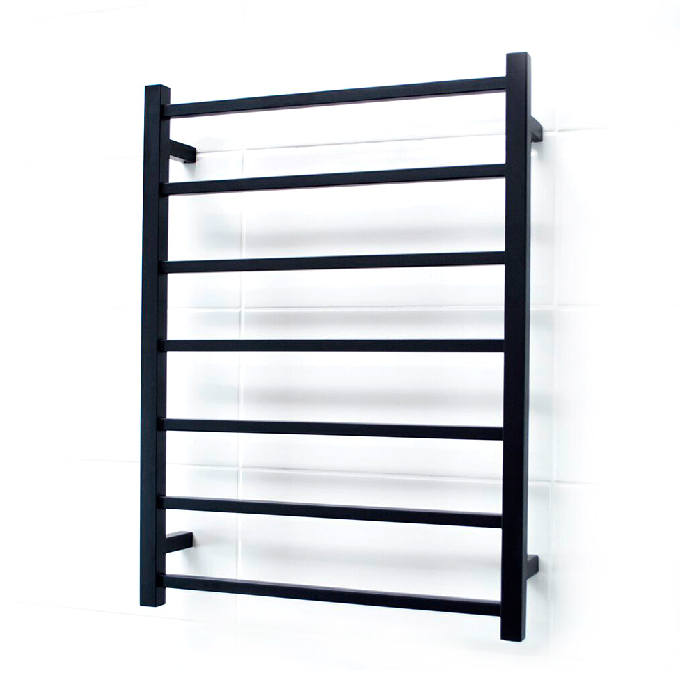 Heated Towel Rail - 600 x 800mm - 7 Round Bars - Matt Black - Bottom Left Power