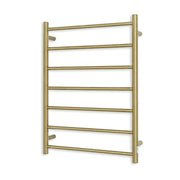 Heated Towel Rail - 600 x 800mm - 7 Round Bars - Brushed Gold - Bottom Left Power