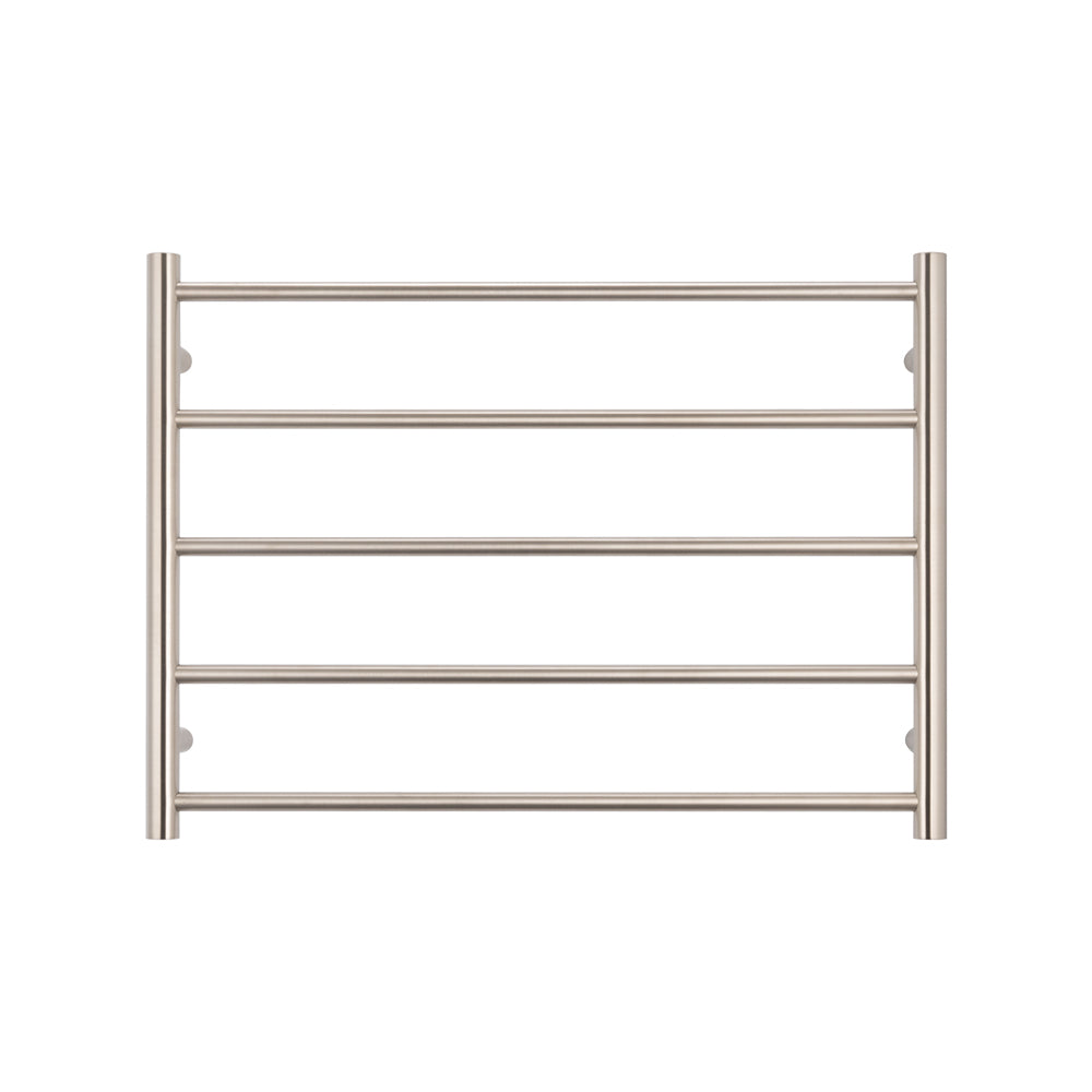 Heated Towel Rail - 750 x 550mm - 5 Round Bars - Brushed Nickel - Bottom Left Power Outlet