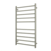 Heated Towel Rail - 600 x 1100mm - 10 Round Bars - Cool Brushed Nickel - Bottom Left Power Outlet