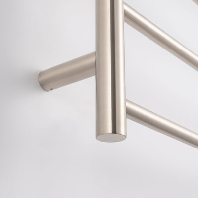 Radiant Heated Towel Rail - 750 x 750mm - 7 Round Bars - Brushed Nickel - Bottom Left Power Outlet