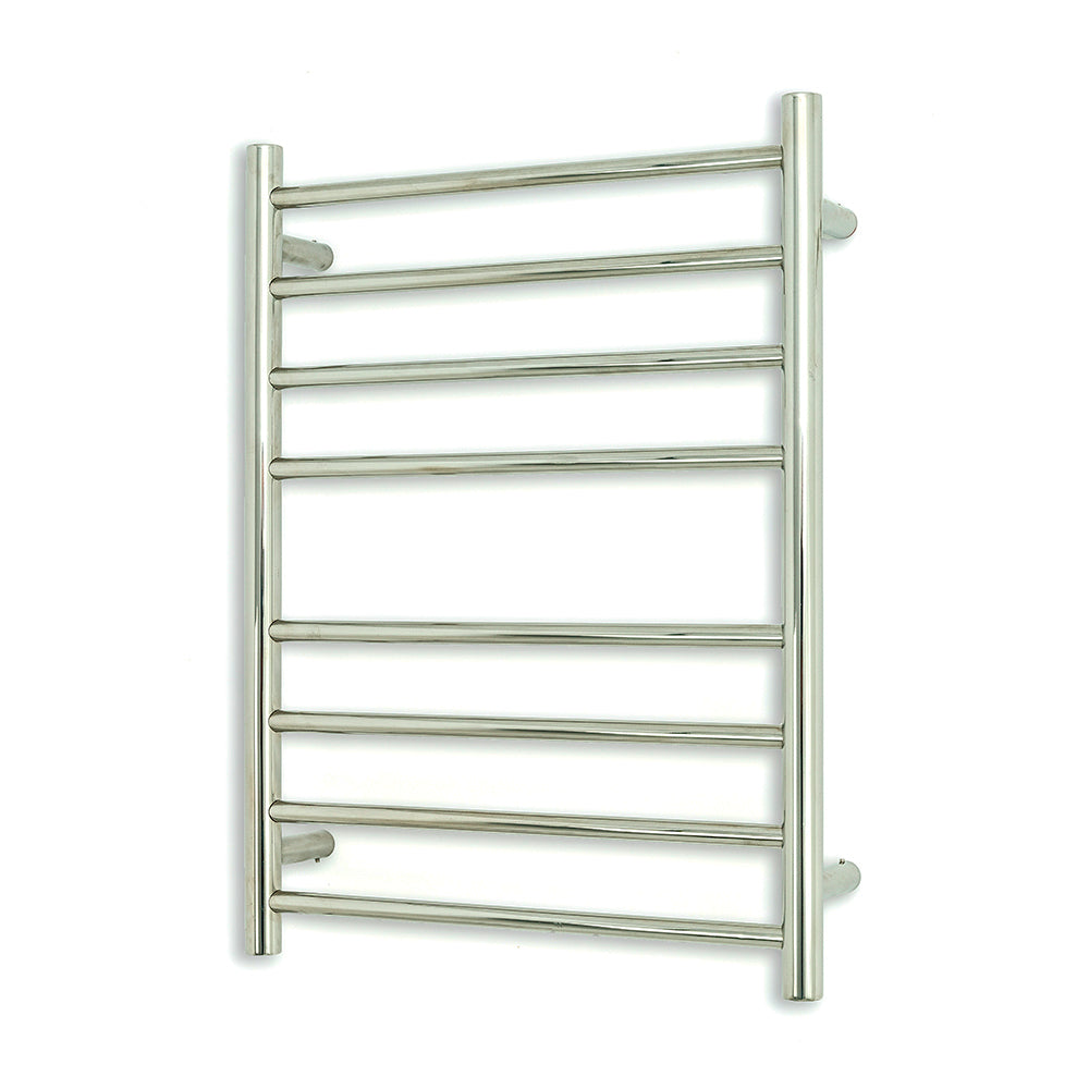 Radiant mirror polished heated towel rail with 10 round bars