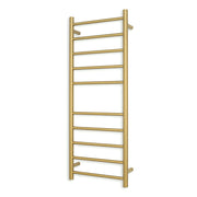 Heated Towel Rail - 430 x 1100mm - 10 Round Bars - Brushed Gold - Bottom Left Power Outlet