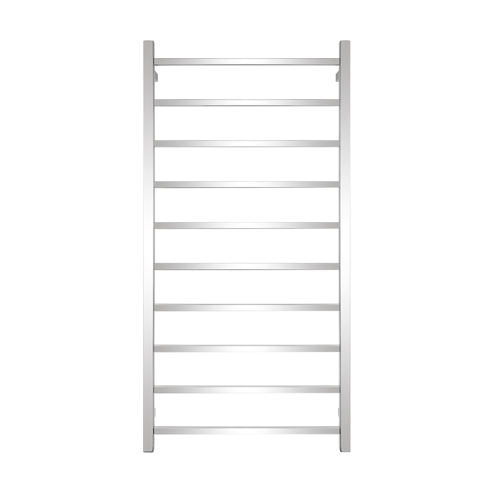 Heated Towel Rail - 600 x 1200mm - 10 Square Bars - Mirror Polished - Bottom Left Power