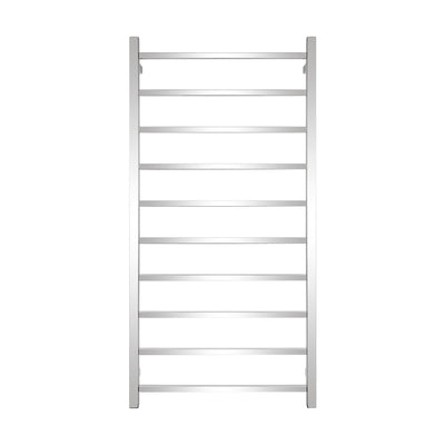 Radiant Heated Towel Rail - 600 x 1200mm - 10 Square Bars - Mirror Polished