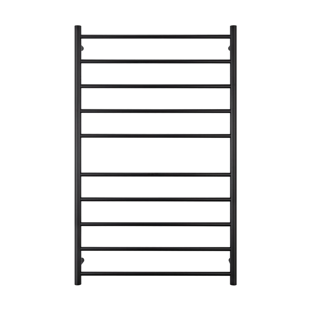 Heated Towel Rail - 750 x 1200mm - 10 Round Bars - Matt Black - Bottom Left Power Outlet