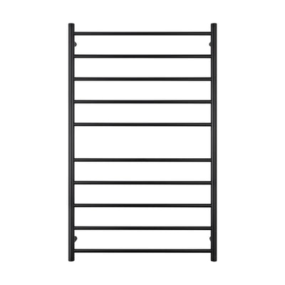 Radiant Heated Towel Rail - 750 x 1200mm - 10 Round Bars - Matt Black - Bottom Left Power Outlet
