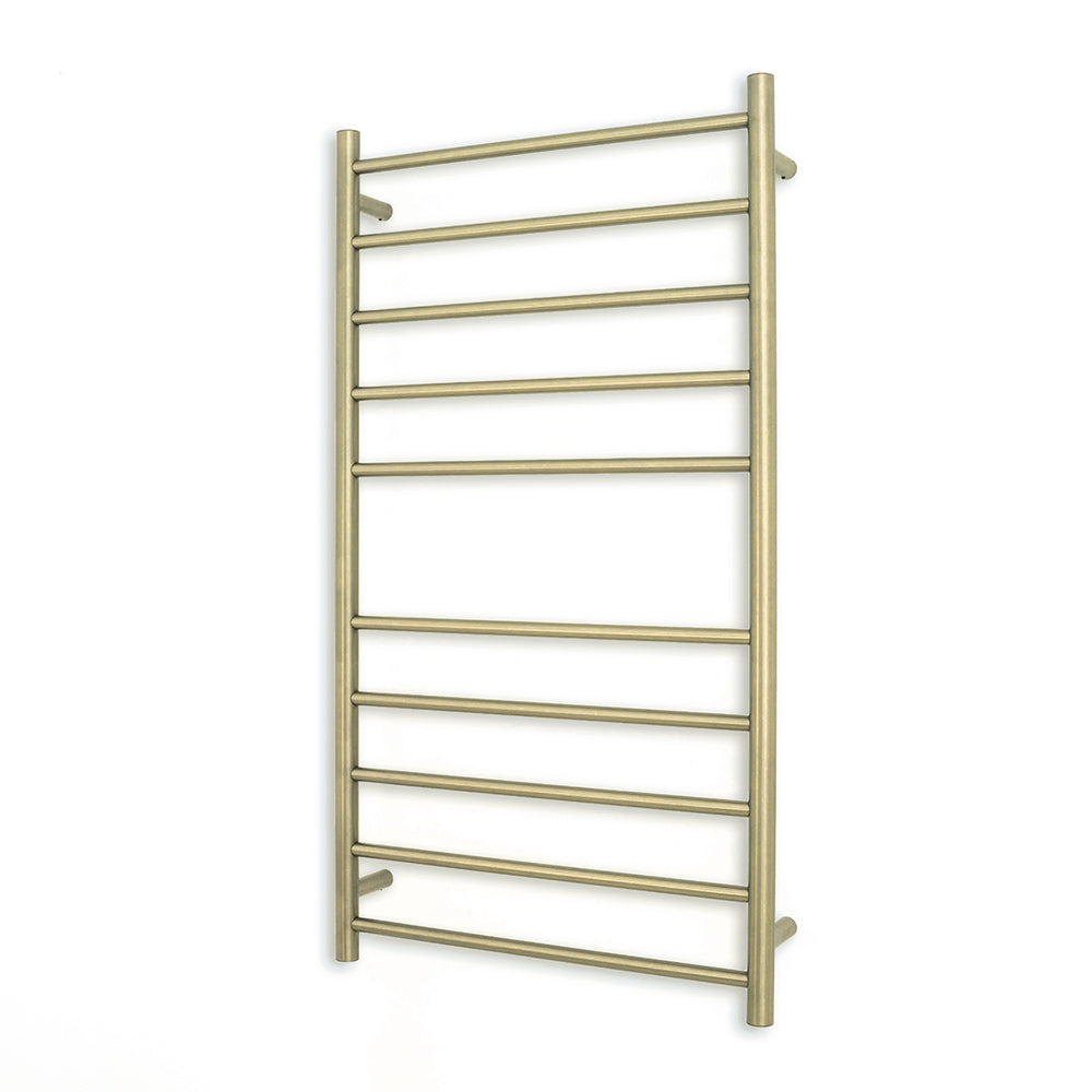 Heated Towel Rail - 600 x 1100mm - 10 Round Bars - Light Gold - Bottom Left Power Outlet