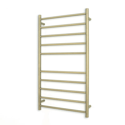 Radiant Heated Towel Rail - 600 x 1100mm - 10 Round Bars - Light Gold - Bottom Left Power Outlet