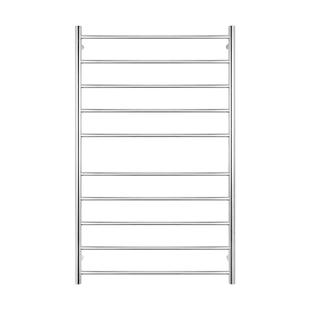 Heated Towel Rail - 750 x 1200mm - 10 Round Bars - Mirror Polished - Bottom Left Power Outlet