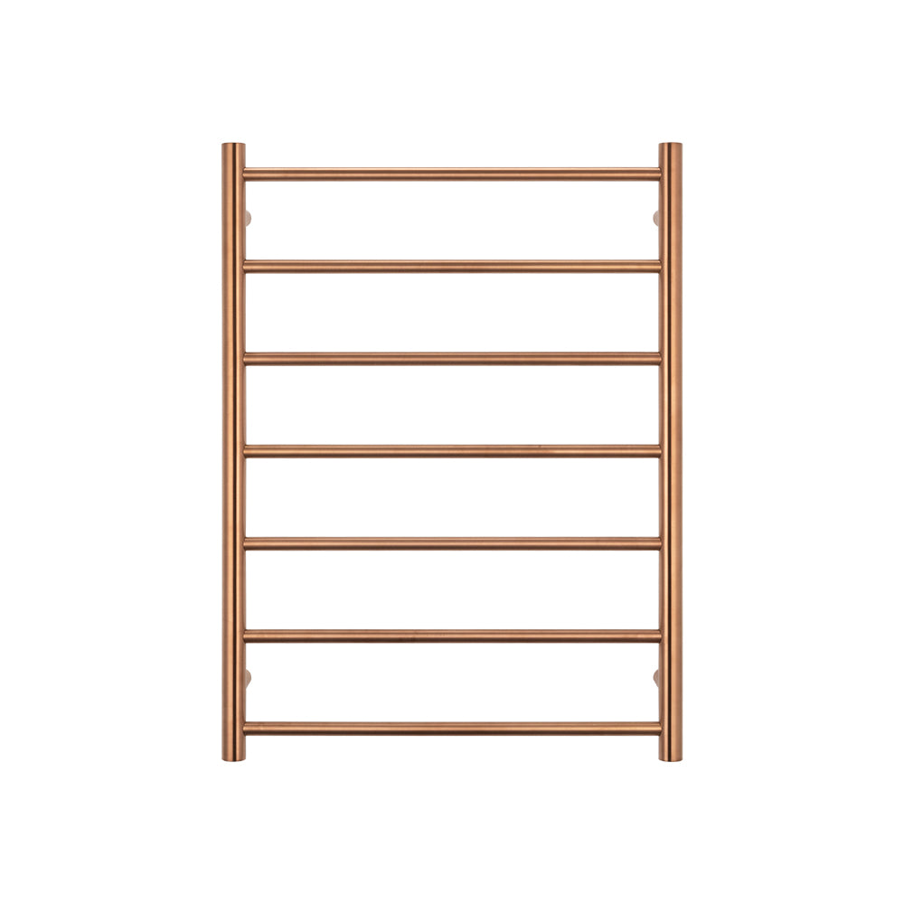 Heated Towel Rail - 600 x 800mm - 7 Round Bars - Brushed Copper - Bottom Left Power Outlet