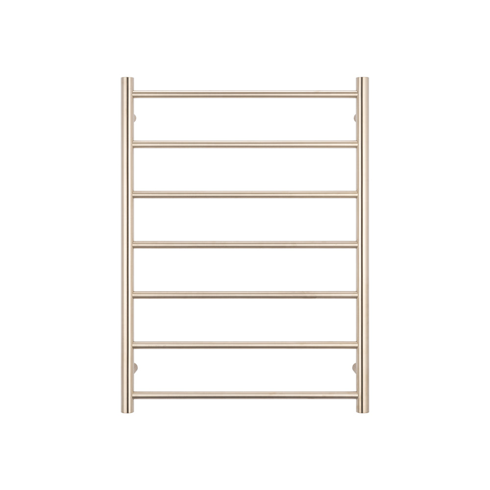Heated Towel Rail - 600 x 800mm - 7 Round Bars - Warm Brushed Nickel - Bottom Left Power Outlet