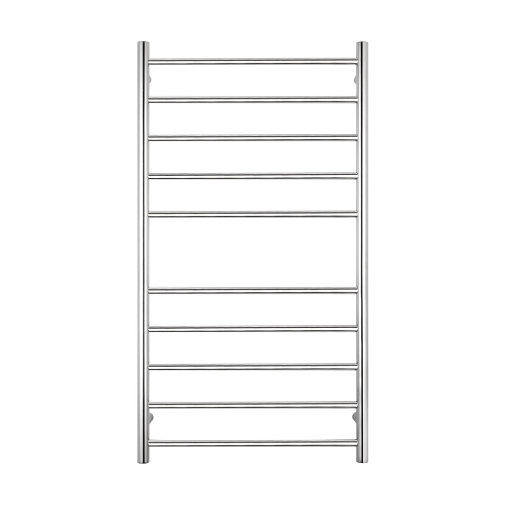Heated Towel Rail - 600 x 1100mm - 10 Round Bars - Mirror Polished - Bottom Left Power Outlet