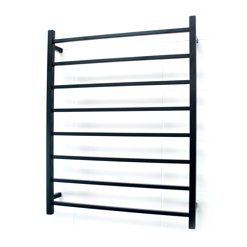 Heated Towel Rail - 800 x 1000mm - 8 Round Bars - Matt Black - Bottom Left Power