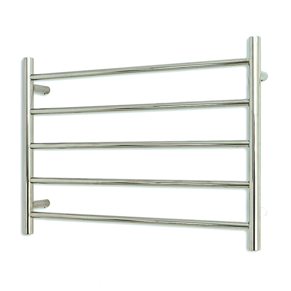 Low Voltage Polished 750 x 550mm Rnd Heated Towel Rail LEFT