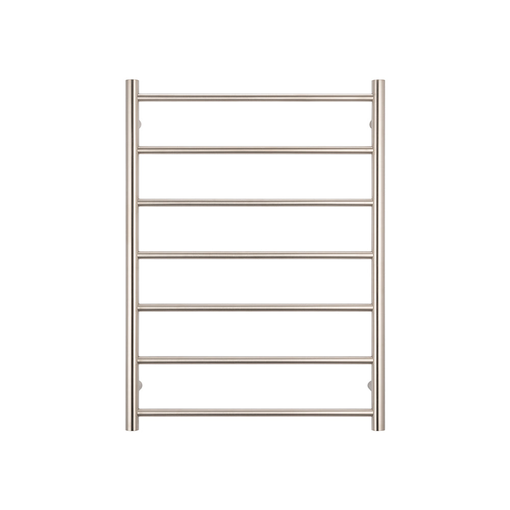 Low Voltage Brushed Nickel Heated Towel Rail Round 600x800 - Left Power Outlet