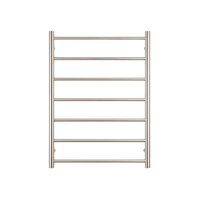 Radiant Low Voltage Brushed Nickel Heated Towel Rail Round 600x800 - Left Power Outlet