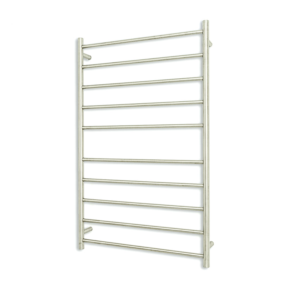 Heated Towel Rail - 750 x 1200mm - 10 Round Bars - Brushed Satin - Bottom Left Power Outlet