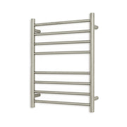 Heated Towel Rail - 530 x 700mm - 8 Round Bars -  Cool Brushed Nickel - Bottom Left Power Outlet