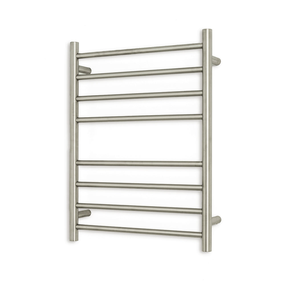 Heated Towel Rail - 530 x 700mm - 8 Round Bars -  Cool Brushed Nickel - Bottom Left Power Outlet