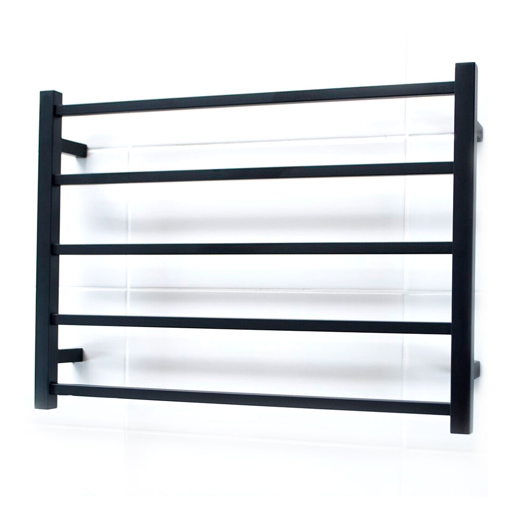Heated Towel Rail - 750 x 550mm - 5 Round Bars - Matt Black - Bottom Left Power