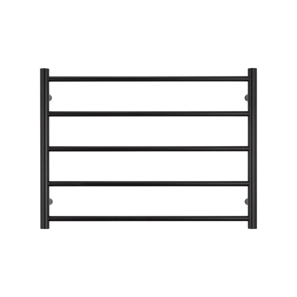 Heated Towel Rail - 750 x 550mm - 5 Round Bars - Matt Black - Bottom Left Power Outlet