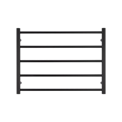 Radiant Heated Towel Rail - 750 x 550mm - 5 Round Bars - Matt Black - Bottom Left Power Outlet