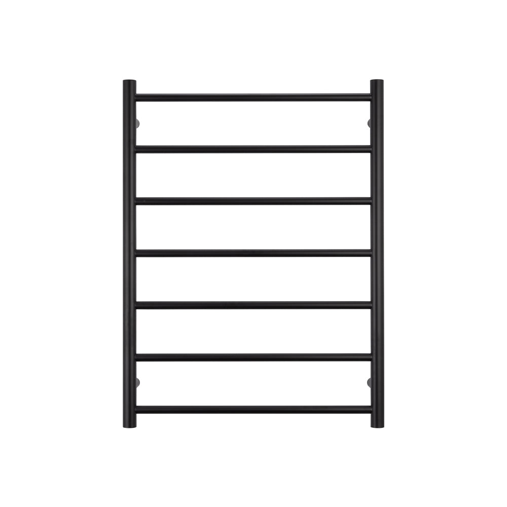 Heated Towel Rail - 600 x 800mm - 7 Round Bars - Matt Black - Bottom Left Power