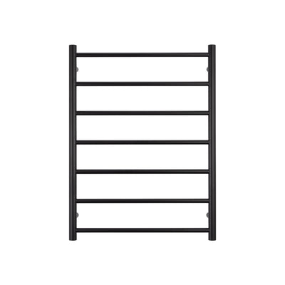 Radiant Heated Towel Rail - 600 x 800mm - 7 Round Bars - Matt Black - Bottom Left Power