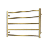 Heated Towel Rail - 750 x 550mm - 5 Round Bars - Brushed Gold - Bottom Left Power Outlet
