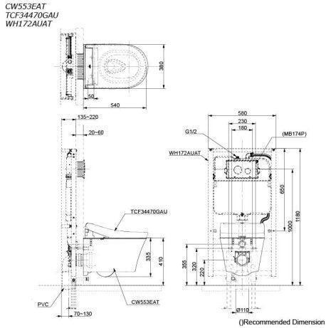 TOTO CW553EAT&TCF34470GAU Wall Hung Pan with Washlet S5 (Copy) - Ideal Bathroom CentreCW553EAT + TCF34470GAU